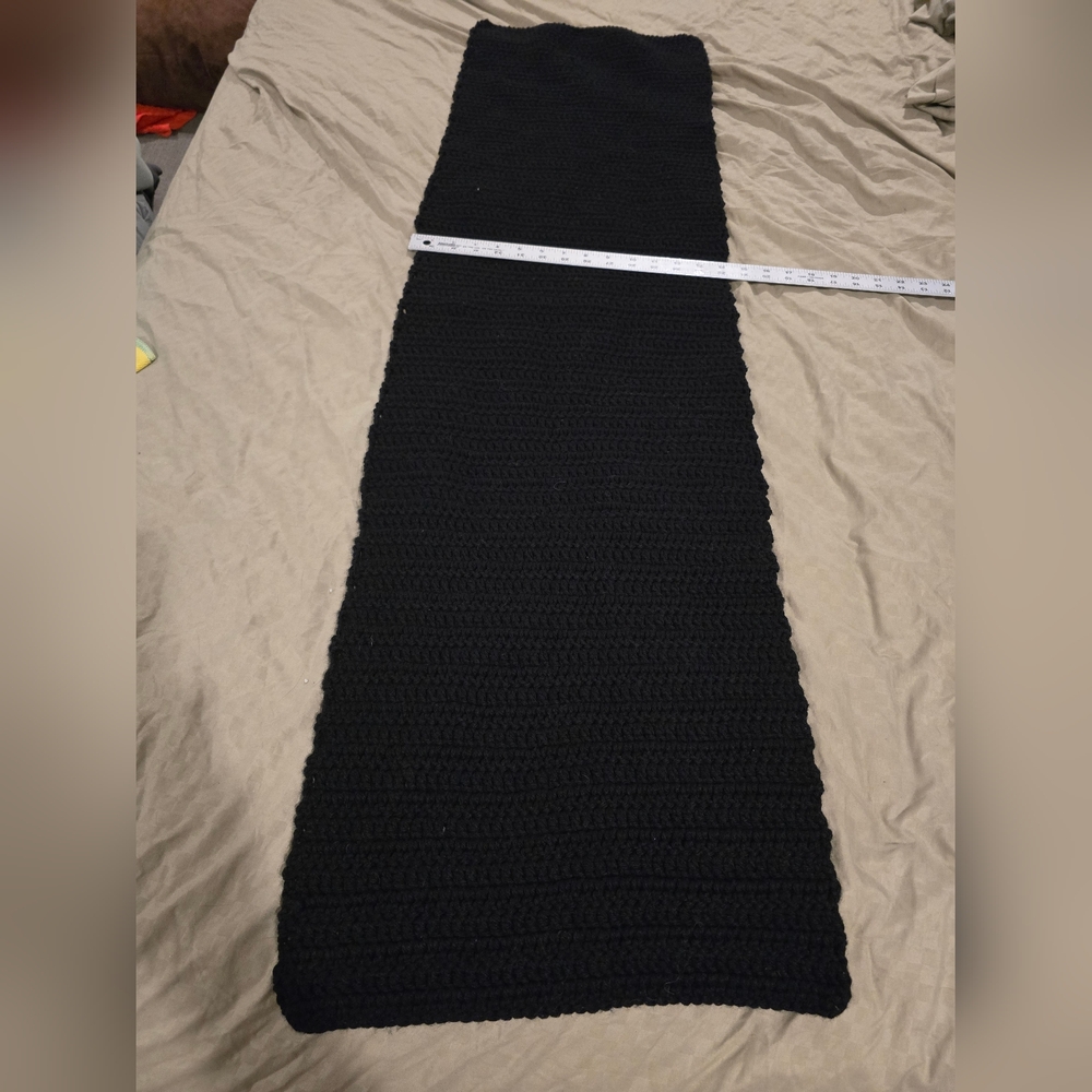 Black hand-made knitted scarf 14x50 inches